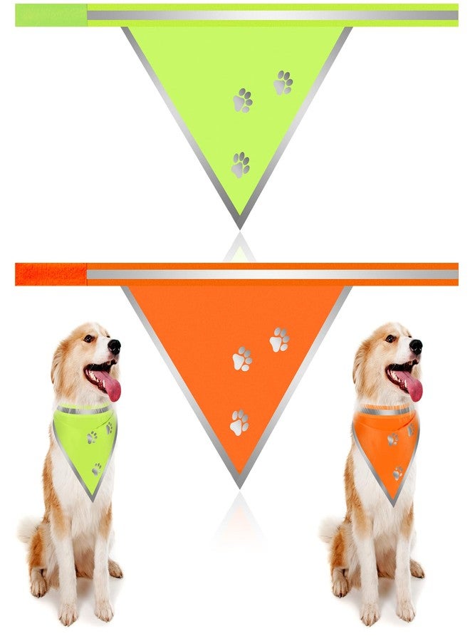 SilTriangle 2 Pcs Reflective Dog Bandana High Visibility Neon Orange Green Dog Reflective Scarf Bibs Scarf Safety Accessories for Camping Night Walking Off Leash Exploration - Image 1